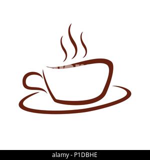 Cafe Hot Coffee Cup Line Art Vector Symbol Graphic Logo Design Stock Vector
