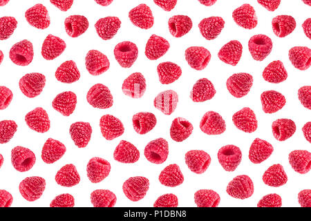 Raspberry isolated on white background. Collection of fresh raspberries. Seamless pattern Stock Photo
