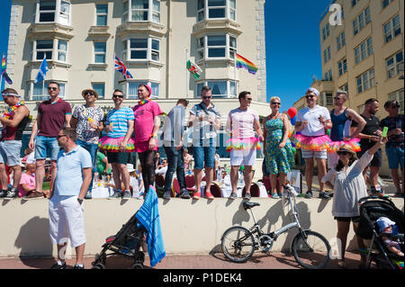 Brighton, East Sussex, August 6th, 2016. Thousands of people line the streets of Brighton to help celebrate the biggest Pride Festival in the UK, with Stock Photo