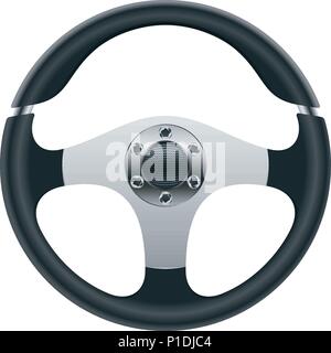 Realistic cars steering wheel on white background. Vector wheel design. Stock Vector
