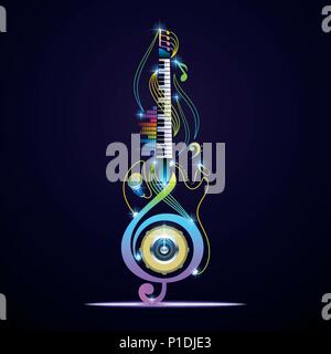 Unique musical instruments on black background. Vector instruments design. Stock Vector
