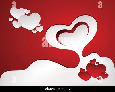 Romantic greeting card with red and white hearts shapes. Vector background design. Stock Vector
