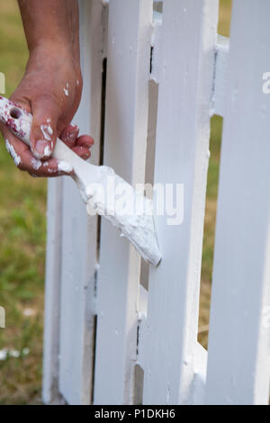 PAINTING of the fence in garden 2018 Stock Photo