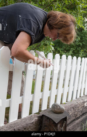 PAINTING of the fence in garden 2018 Stock Photo