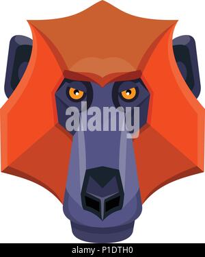 Flat icon illustration of mascot head of a baboon, an Old World monkey of the genus Papio, part of the subfamily Cercopithecinae viewed from front  on Stock Vector