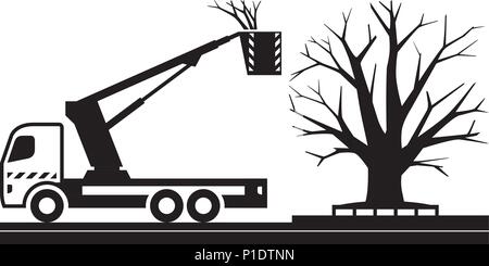 Mobile platform truck for cutting trees - vector illustration Stock Vector
