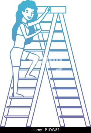 woman climbing stepladder with swimsuit character Stock Vector