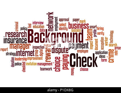 Background check, word cloud concept on white background. Stock Photo