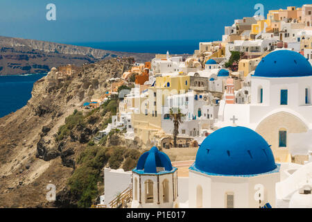 Santorini Island in Greece. Panoramic view. Tourist destination. Summer vacations Stock Photo