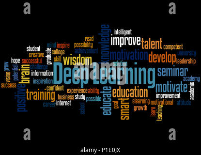 Deep Learning, word cloud concept on black background. Stock Photo