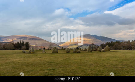 Castlerigg stone circle in Keswick , Cumbria, the Lake District, the United Kingdom taken on a spring day Stock Photo