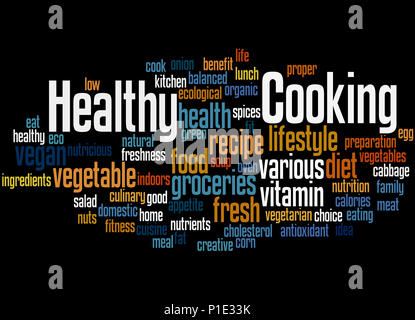 Healthy Cooking, word cloud concept on black background. Stock Photo