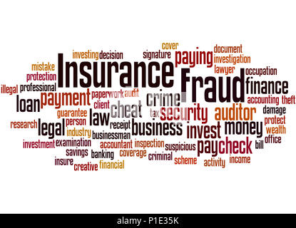 Insurance fraud, word cloud concept on white background. Stock Photo