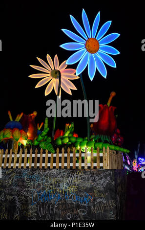 Neon Flowers at the EDC Festival in Las Vegas, Nevada Stock Photo