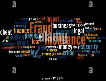 Insurance fraud, word cloud concept on black background. Stock Photo