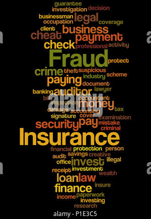 Insurance fraud, word cloud concept on black background. Stock Photo