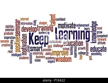 Keep Learning, word cloud concept on white background. Stock Photo