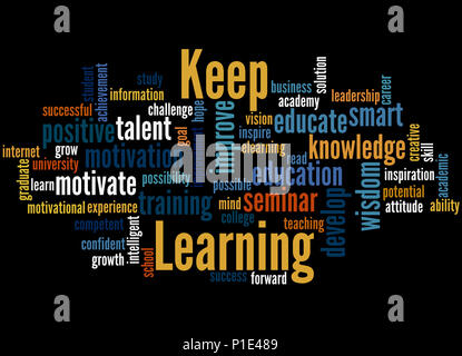 Keep Learning, word cloud concept on white background. Stock Photo