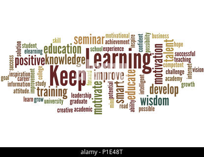 Keep Learning, word cloud concept on white background. Stock Photo