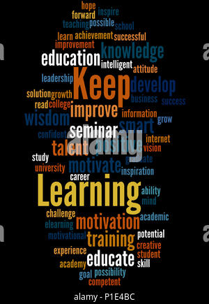 Keep Learning, word cloud concept on black background. Stock Photo