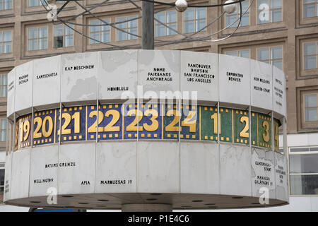 Berlin, Germany - August 18, 2017: Urania World Clock also called Urania-Weltzeituhr in German is a turret world clock located in Alexanderplatz in Mi Stock Photo