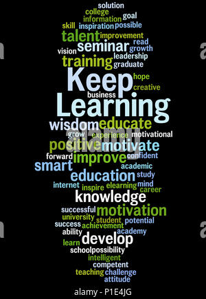 Keep Learning, word cloud concept on white background. Stock Photo