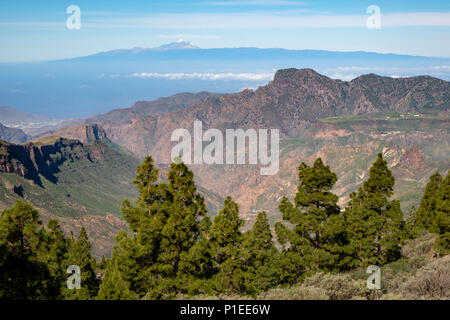 View over the mountains of Gran Canaria towards the Teide volcano, Gran Canaria, Canary Islands, Spain
