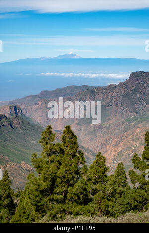 View over the mountains of Gran Canaria towards the Teide volcano, Gran Canaria, Canary Islands, Spain