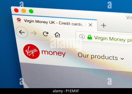 LONDON, UK - MAY 17TH 2018: The homepage of the official Website for Virgin Money - the financial services brand, on 17th May 2018. Stock Photo