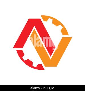 Red Orange AV Initials Lettermark Engineering Gear Flat Color Vector Symbol Graphic Logo Design Stock Vector