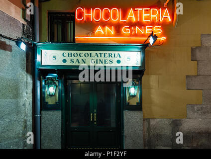 Chocolateria San Gines, Madrid Spain. Stock Photo