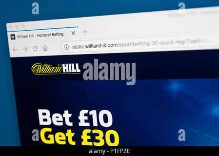 LONDON, UK - MAY 17TH 2018: The homepage of the official website for William Hill plc - the bookmaker based in London, England, on 17th May 2018. Stock Photo