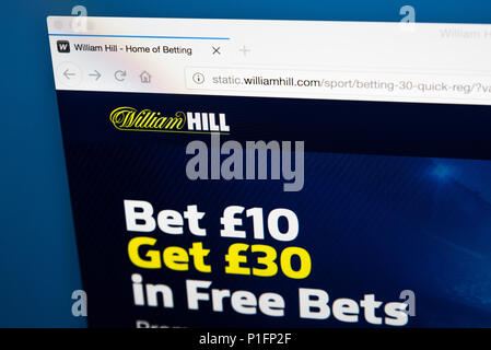 LONDON, UK - MAY 17TH 2018: The homepage of the official website for William Hill plc - the bookmaker based in London, England, on 17th May 2018. Stock Photo