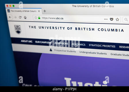 LONDON, UK - MAY 17TH 2018: The homepage of the official website for the University of British Columbia - a public research university located in Cana Stock Photo