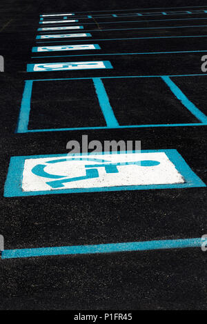 Vertical shot of a long line of Handicapped Parking places. Stock Photo