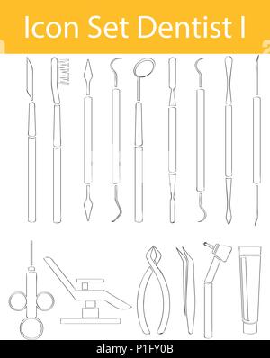 Drawn Doodle Lined Icon Set Dentist I with 15 icons for the creative use in graphic design Stock Vector
