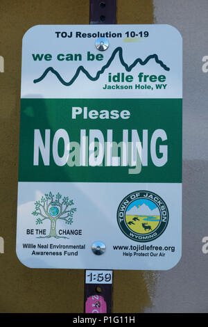 No idling sign in downtown Jackson, Wyoming
