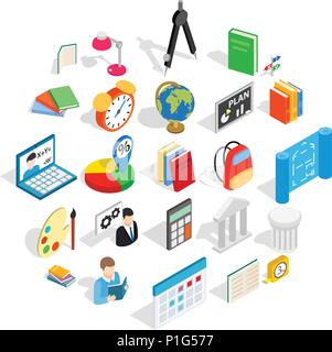 Teacher icons set, isometric style Stock Vector