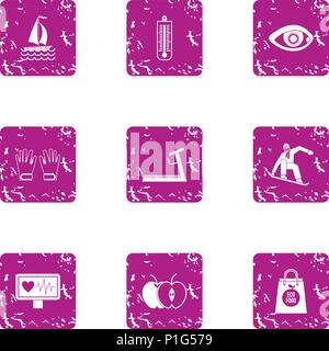 Heartbeat icons set, grunge style Stock Vector