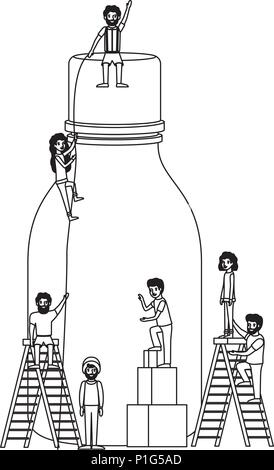 minipeople team working in bottle Stock Vector