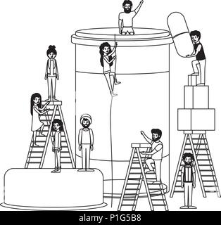 minipeople team working in bottle drugs Stock Vector