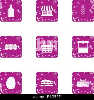 Outlet icons set, grunge style Stock Vector