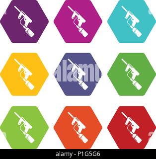 Paintball gun charging icons set 9 vector Stock Vector