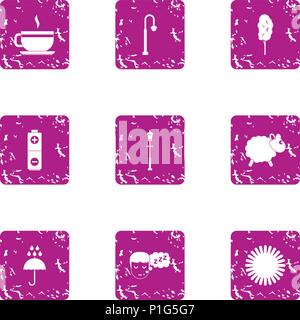 Lethargic icons set, grunge style Stock Vector