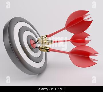 3D Render of Three arrows darts in center. Stock Photo