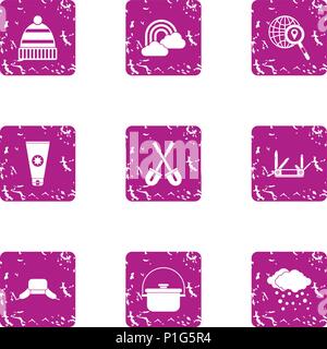 Incident icons set, grunge style Stock Vector