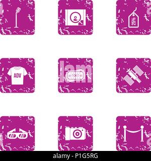 World advertising icons set, grunge style Stock Vector