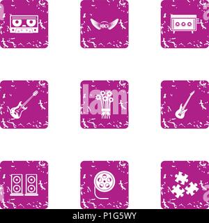 Chime icons set, grunge style Stock Vector