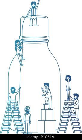minipeople team working in bottle Stock Vector