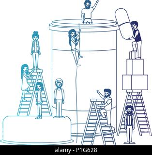 minipeople team working in bottle drugs Stock Vector